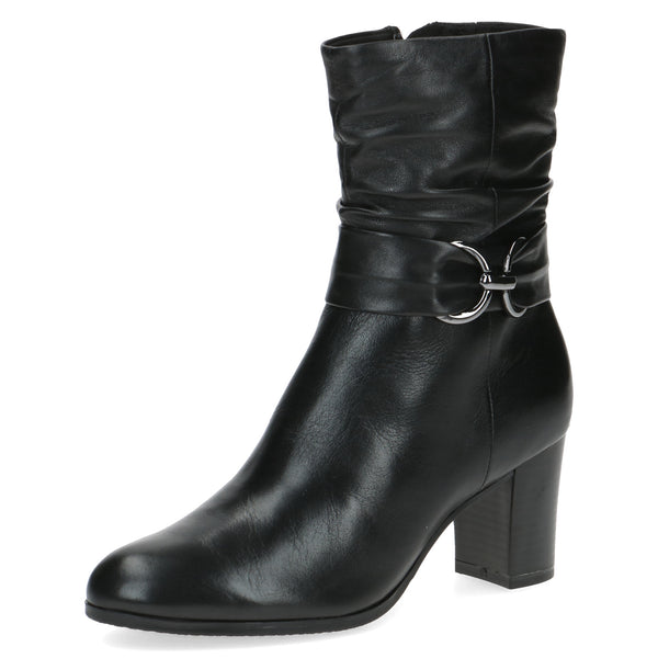 Caprice 25328 Leather Ankle Boot with Heel - Black