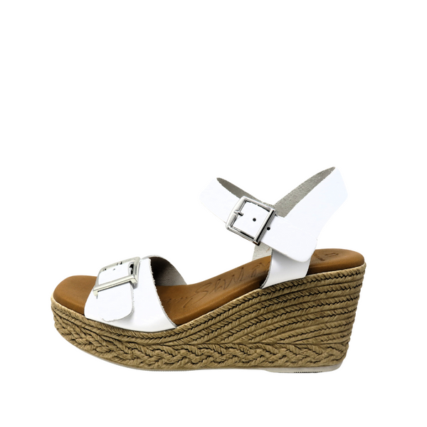 Oh My Sandals 5459 Buckle Strap High Wedge Sandal - White