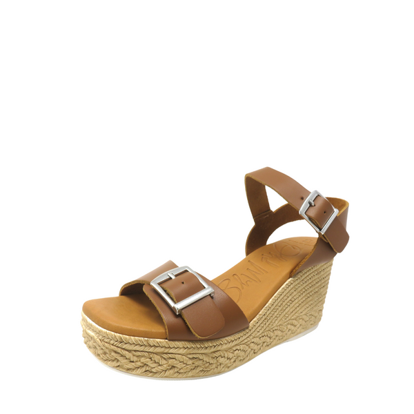 Oh My Sandals 5459 Buckle Strap High Wedge Sandal - Cognac