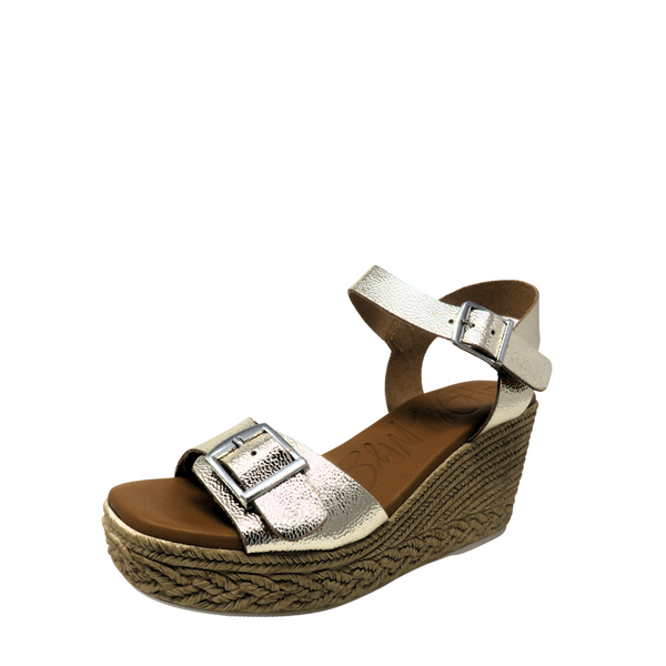 Oh My Sandals 5459 Buckle Strap High Wedge Sandal - Platinum