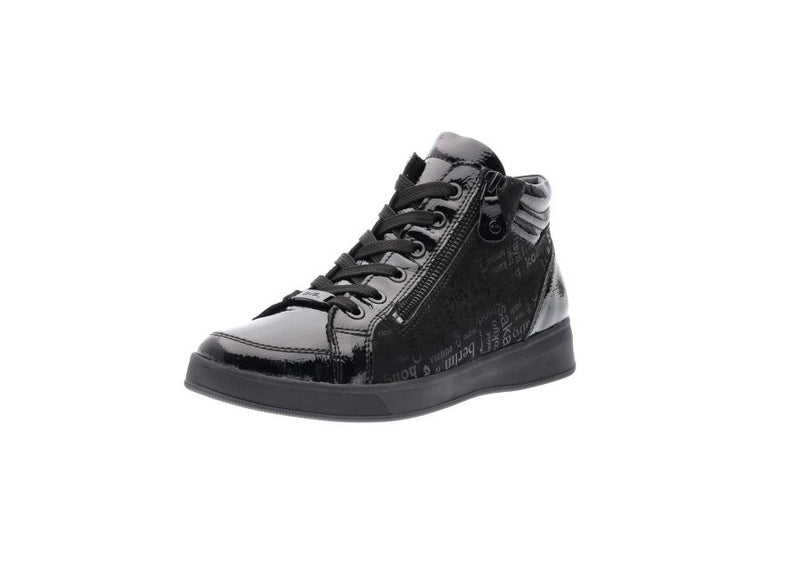 ARA 12-44499-20 High Top Sneaker - Black Patent/Textile