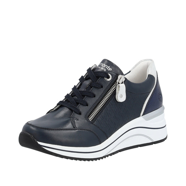 Remonte D0T03-14 Lace/Zip Wedge Sneaker - Navy