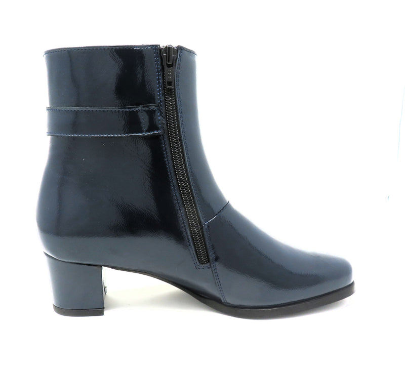 Softmode KELLY Patent Zipped Heel Ankle Boot - Navy