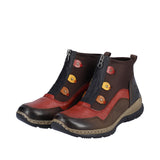 Rieker N3277-20 Light Zipped Bootee - Brown/Red Multi