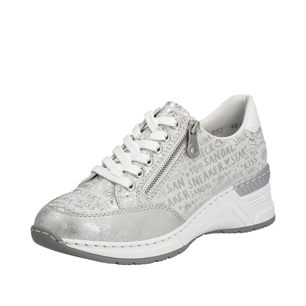 Rieker N4316-90 Lace Sneaker - Silver Combi