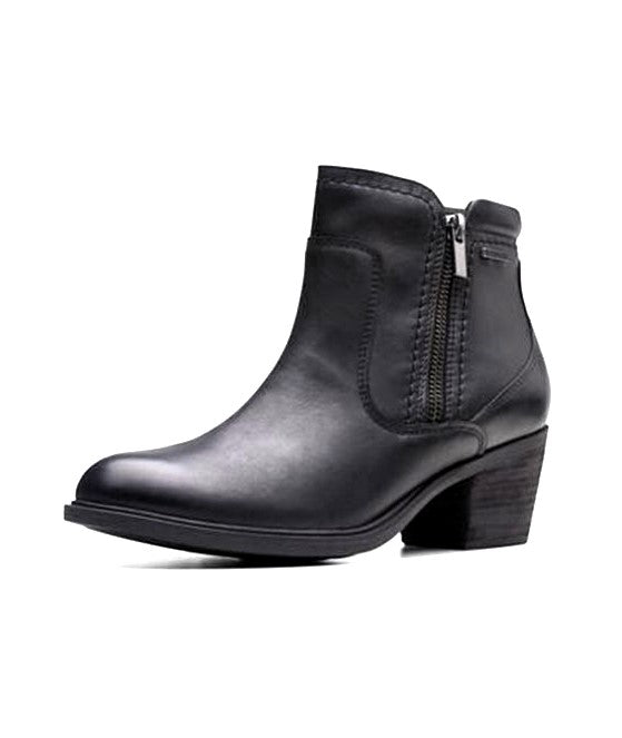 Clarks Neva Zip WP Waterproof Leather Ankle Boot - Blackt -