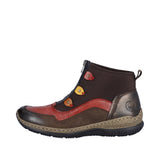 Rieker N3277-20 Light Zipped Bootee - Brown/Red Multi