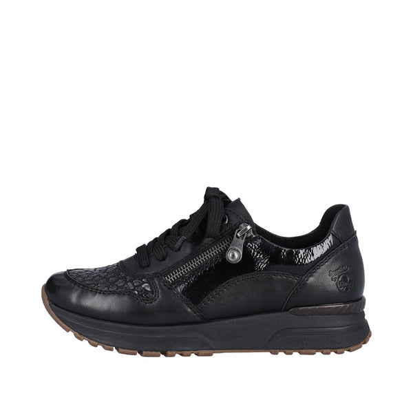 Rieker N7401-00 Zip/Lace Sneaker - Black
