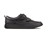 Clarks Scape Flare Y Boys Leather Velcro Shoes - Black